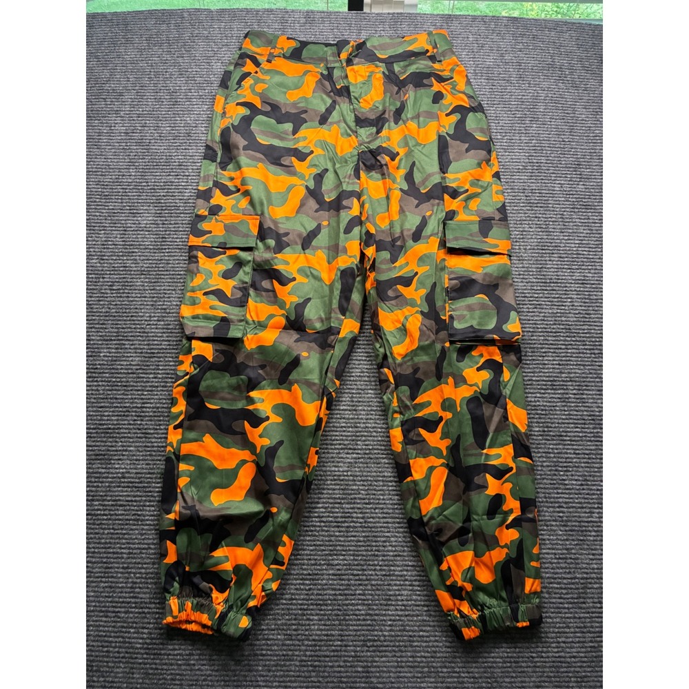Mens Orange Green Camouflage Cargo Jogger Pants Streetwear Camo Gorpcore 32x28
